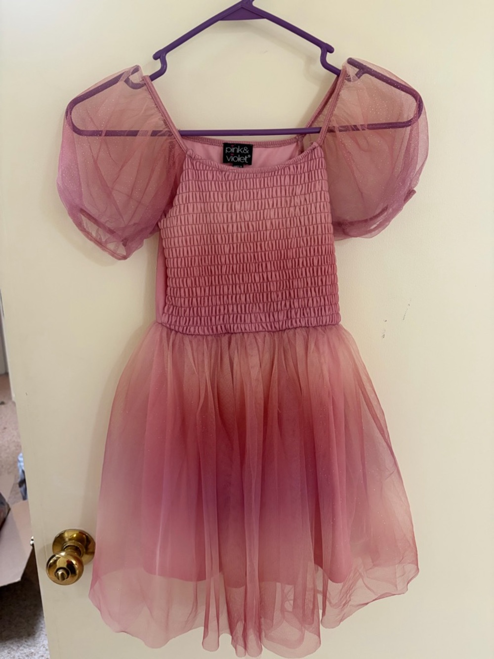 Pink Tulle Puff-Sleeve Girls' Dress